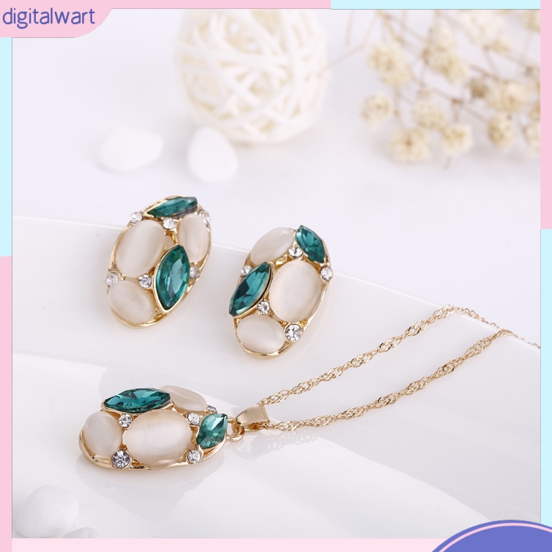 [DG] Bộ Trang Sức Gồm Vòng cổ, Bông Tai, Đá Opal Hình Oval