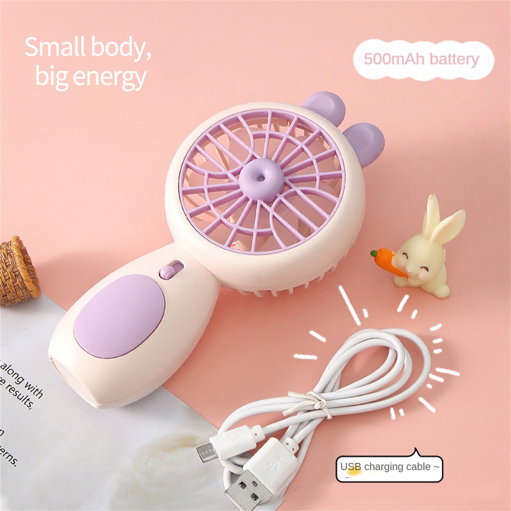 Dễ Thương Quạt Điện USB Mini Cầm Tay Hình Thỏ Màu Kẹo Có Đèn
