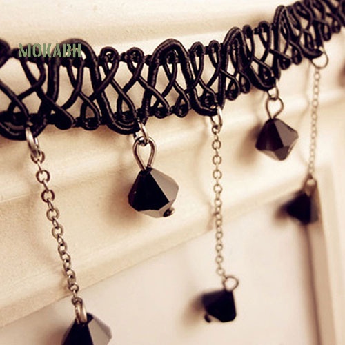 [Mok Abh] Vòng Cổ Choker Đính Đá Và Tua Rua Phong Cách Gothic