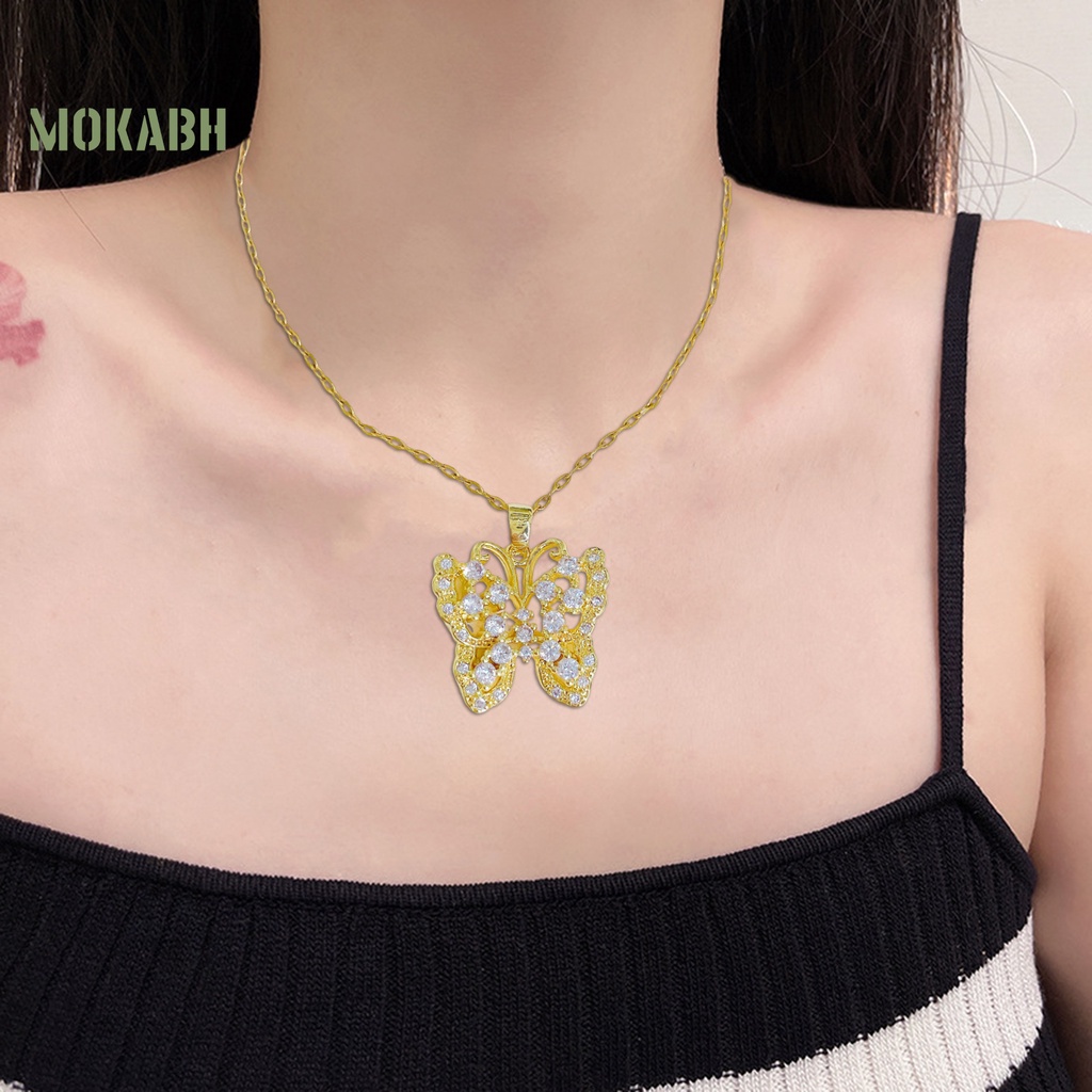Vòng cổ Mặt Hình Bướm Đính Đá Zircon Giả Lấp Lánh Sang Trọng Thời Trang Cho Nữ