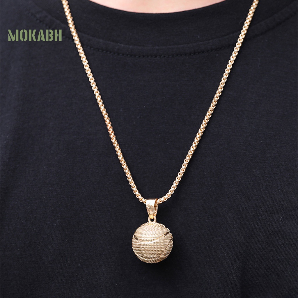 [Mok Abh] Vòng Cổ Nam Bằng Thép Không Gỉ Mạ Điện Mặt Hình Quả Bóng Rổ