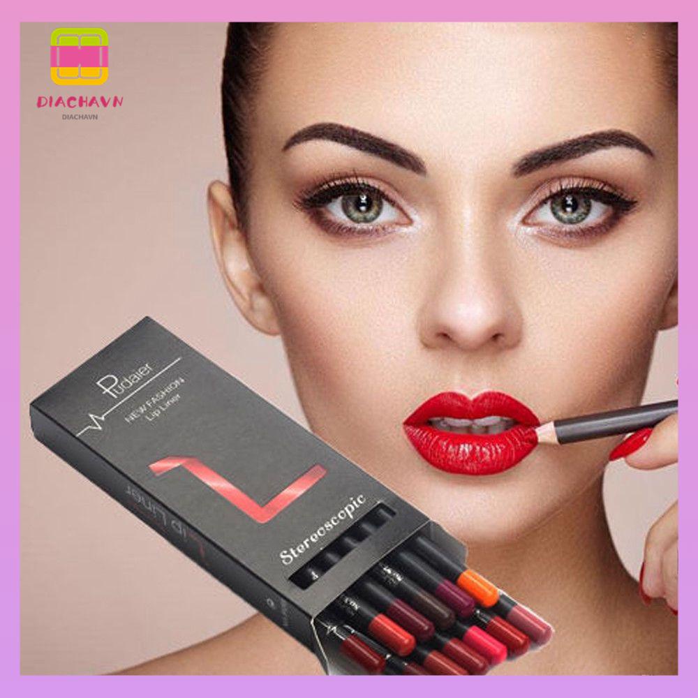 DIACHAVN Set 12 Chì Kẻ Viền Môi Kháng Nước Và Lâu Trôi Thời Trang Cho Phái Đẹp