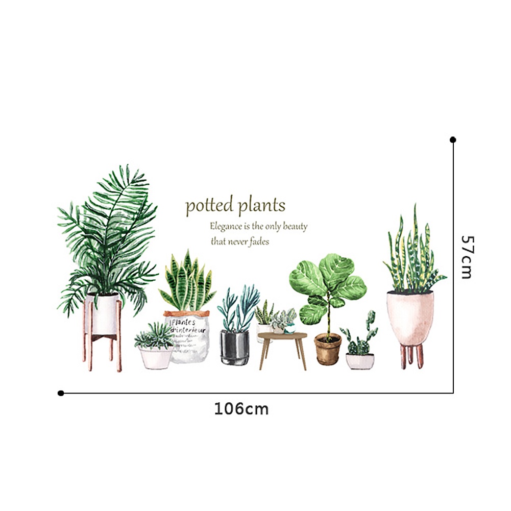 Set 2 Miếng Dán Tường Trang Trí Phòng Khách Hình Chậu Cây Cảnh DIY