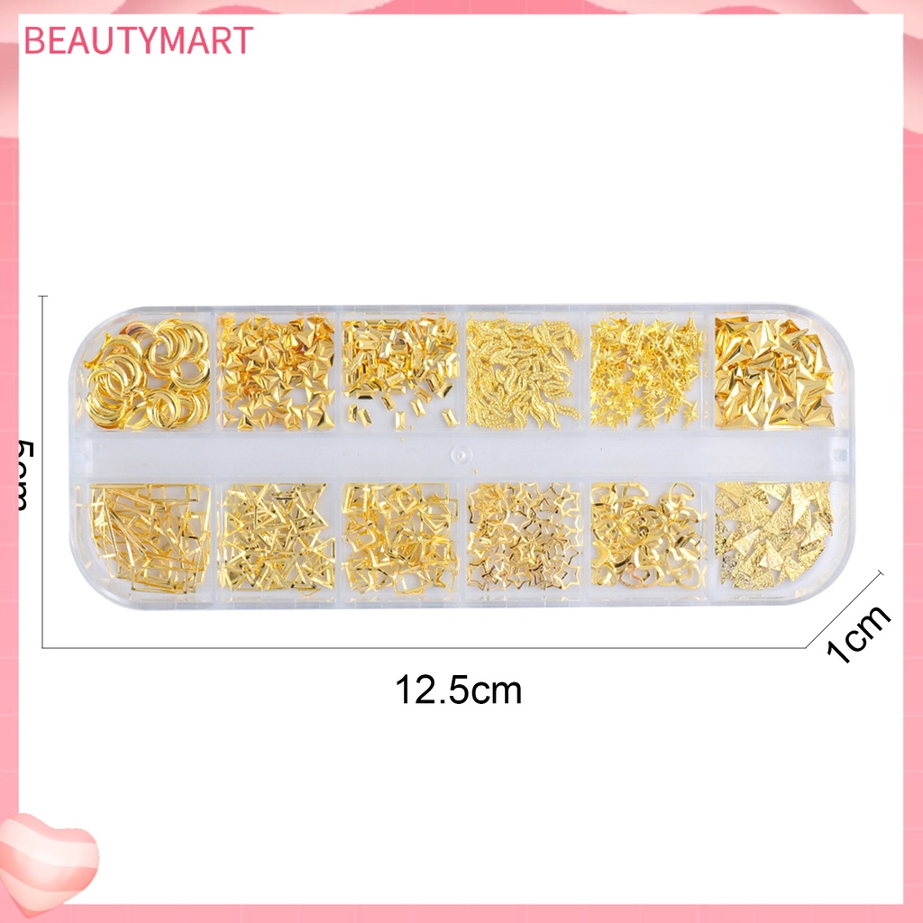 Hộp 12 Ngăn Đựng Đá Đính Móng Tay Kim Loại Hình Vỏ Sò Đa Năng Cho Nữ