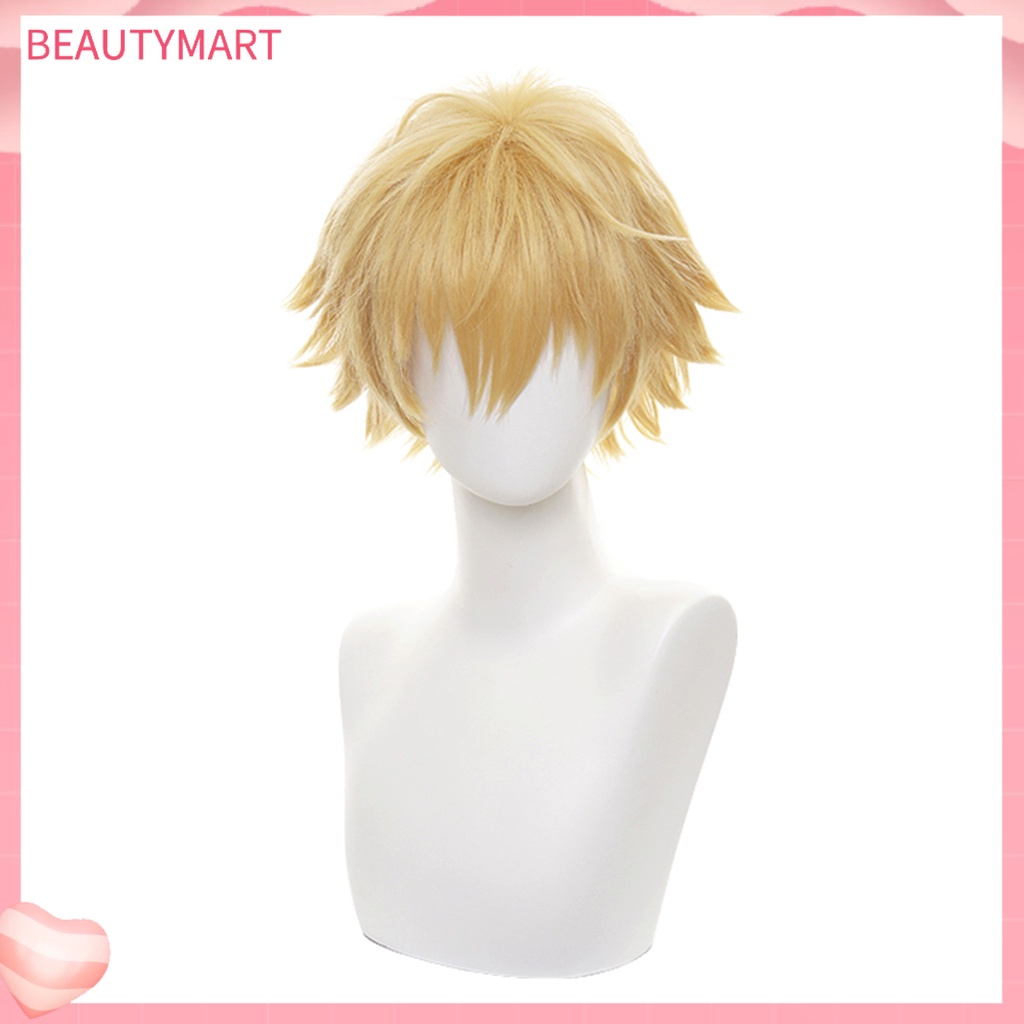 Bộ Tóc Giả Ngắn Màu Vàng Mượt Mà Thoáng Khí Không Để Lại Dấu Vết Hóa Trang