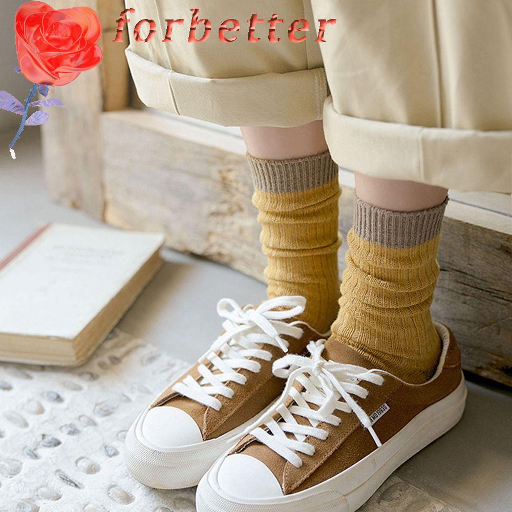 FORBETTER Vớ Cotton Cổ Vừa Phối Màu Độc Đáo Thời Trang Thu Đông Phong Cách Harajuku Cho Nữ
