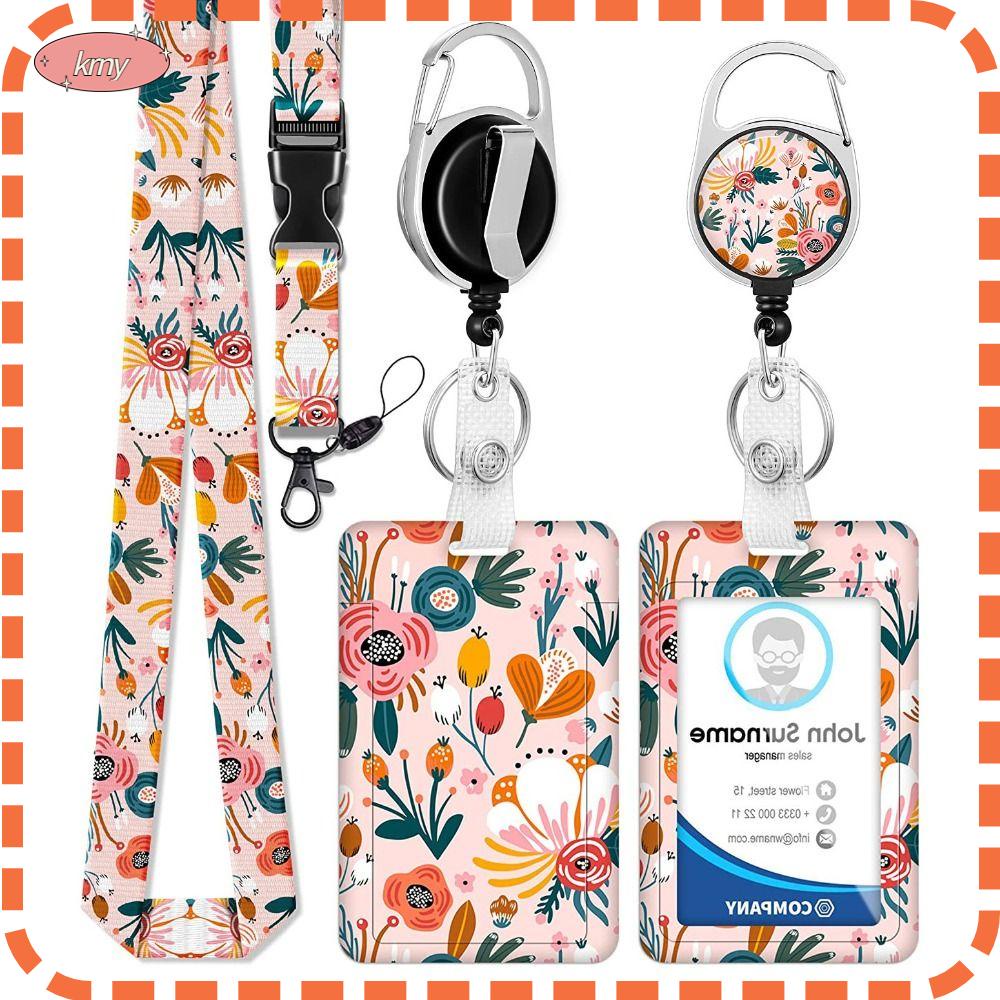 Krny Giá Đỡ Huy Hiệu ID Bảo Vệ ID Dọc Có Thể Thu Gọn Kẹp Túi Xách Hình Hoa Màu Hồng Cho Nữ Nhân Viên Văn Phòng