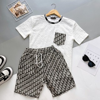 Set đồ nam, bộ quần áo nam cổ tròn tay ngắn in chữ nổi phối túi họa tiết , set đồ nam chất cotton xốp thoáng mát KLUXURY