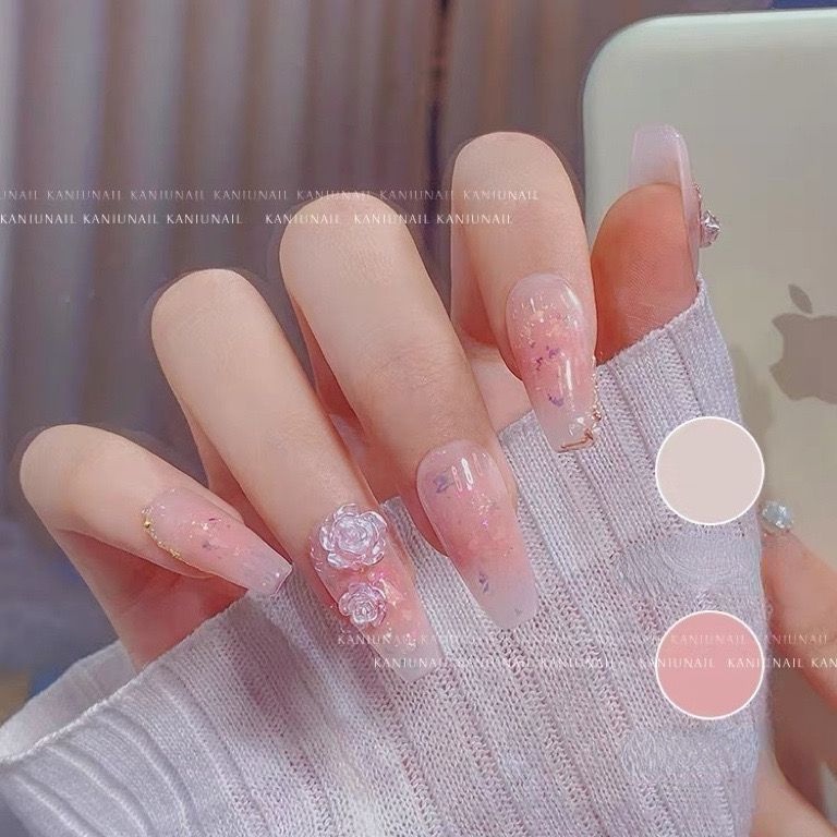 Bộ 50 / 100 Hạt Nhựa Hình Hoa Hồng Lấp Lánh Trang Trí Móng Tay DIY