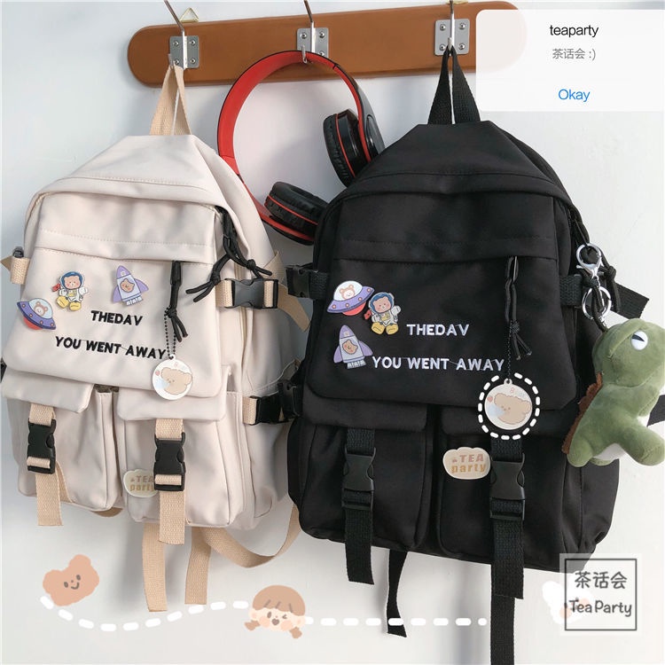 Backpack Korean version of middle school students junior high school schoolbags female large-capacity couple travel backpack