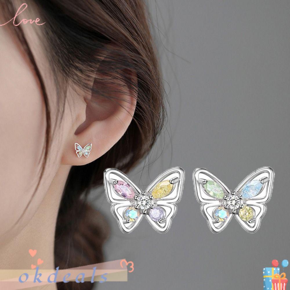 Bộ 2 Bông Tai Hình Bươm Bướm Đính Pha Lê Thời Trang Cho Nữ