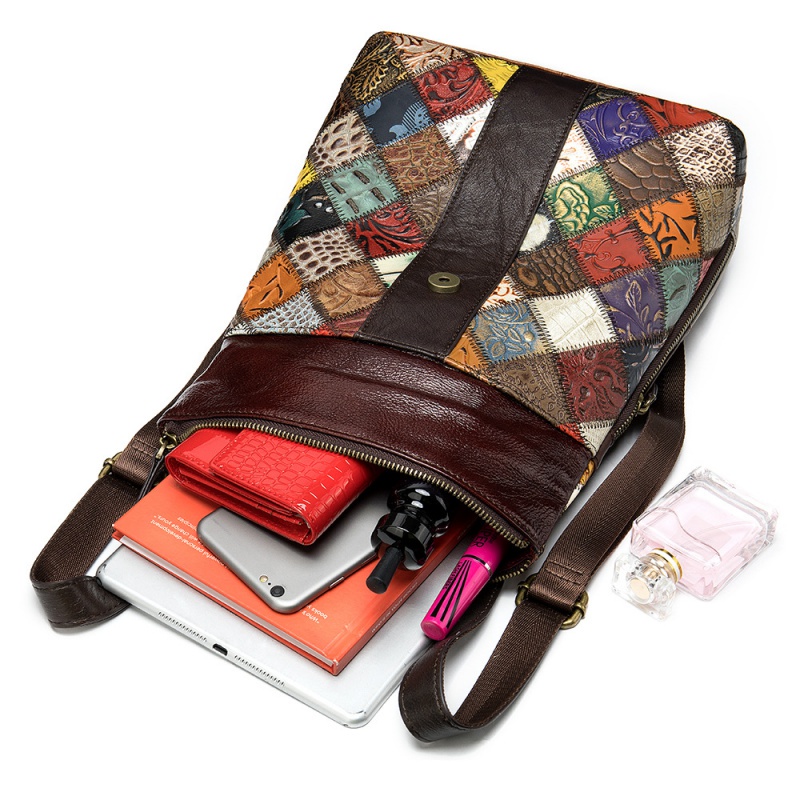 Ba Lô Da Bò Màu Sắc Tương Phản Phong Cách Retro Cho Nữ