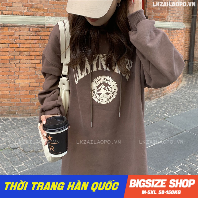 Váy đầm nữ Bigsize Đầm nỉ hoodie dáng suông tay dài Dày dặn mùa thu Phong cách Hàn Quốc Thời Trang đẹp