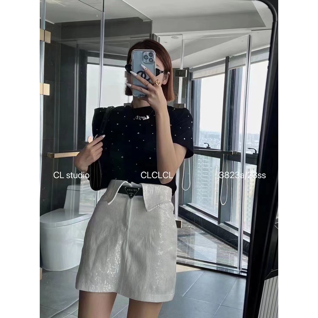 Mới Chân Váy Ngắn Lưng Cao Đính Kim Sa Lấp Lánh Thời Trang Cho Nữ