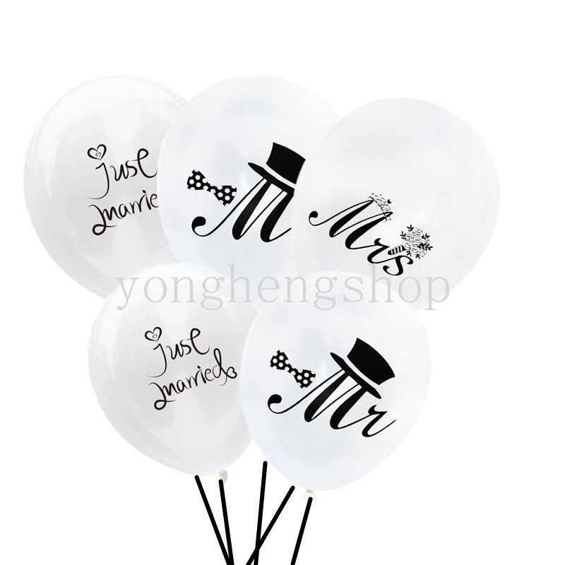 Set 10 Bong Bóng Cao Su In Chữ Mr &amp; Mrs Dùng Để Trang Trí Tiệc Cưới / Đính Hôn