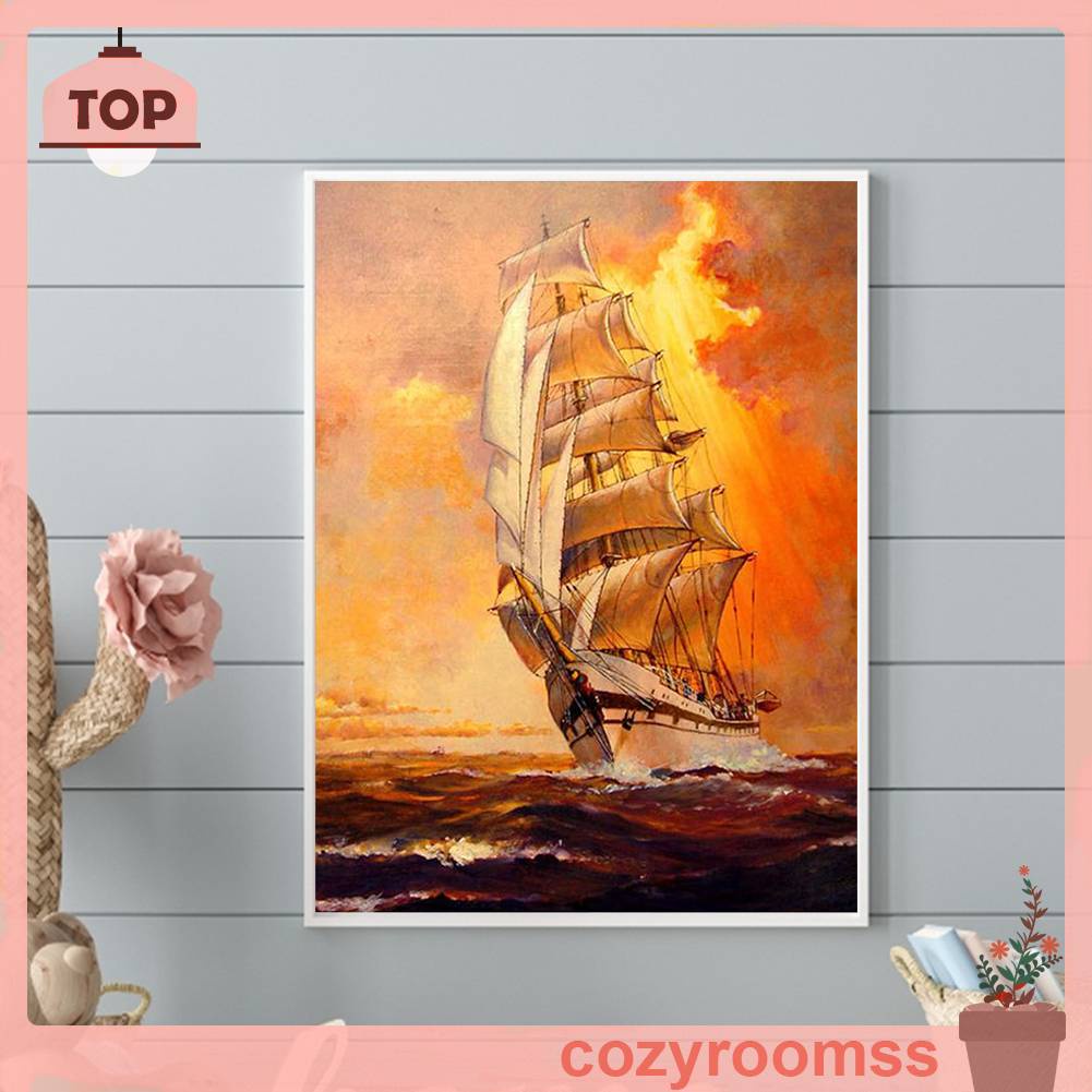 Tranh Đính Đá Kim Cương Toàn Bộ 5D DIY Hình Vẽ Thuyền Biển