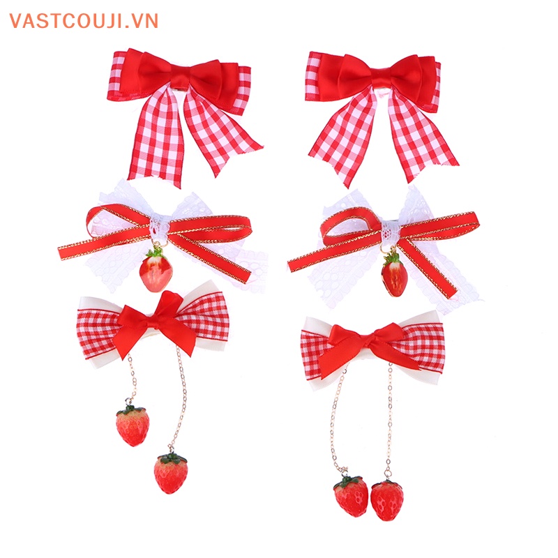 1 Cặp Kẹp Tóc Hình Quả Cherry Đỏ Phối Ren Hai Lớp Phong Cách Lolita