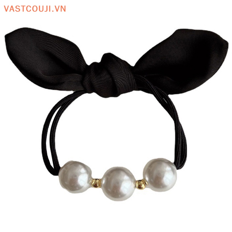 Dây Cột Tóc Cao Su Co Giãn Đính Nơ Ngọc Trai Phong Cách Hàn Quốc Cho Nữ
