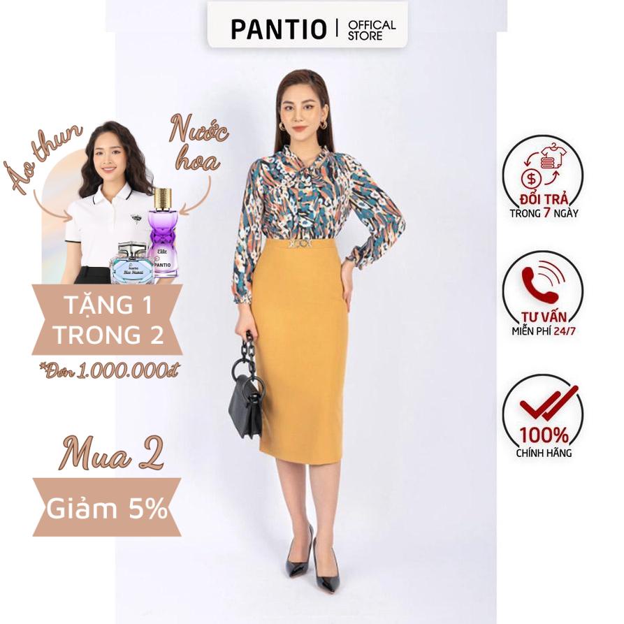 FAS73389 - Áo kiểu công sở vải lụa dáng croptop cạp bo chun cổ buộc nơ - PANTIO