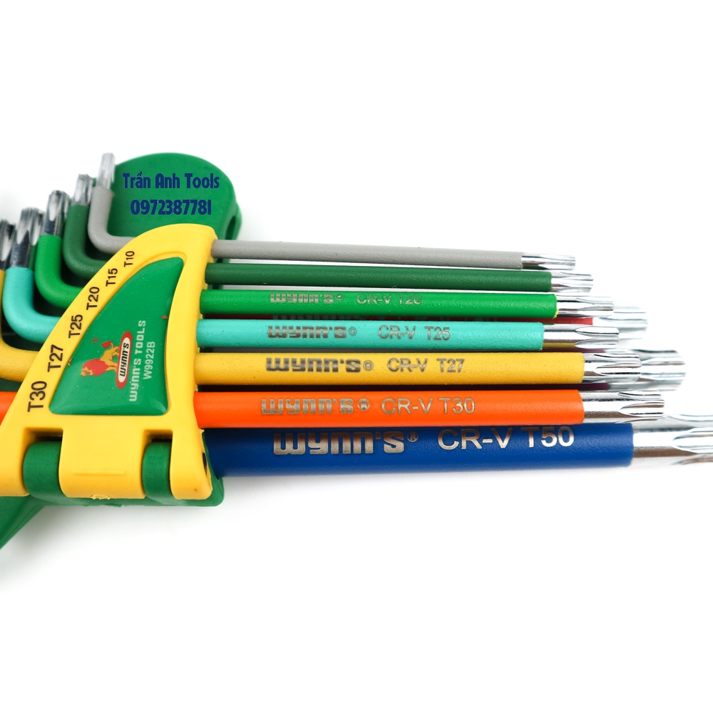 Bộ lục giác màu đầu hoa thị Wynn's W9922B dài 16cm chất liệu CRV cao cấp, bộ lục giác màu 9 chi tiết hàng chất lượng cao