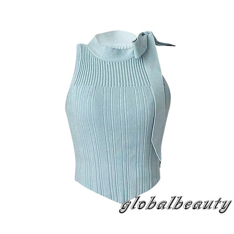 Áo Croptop Dệt Kim Không Tay Thắt Nơ Thời Trang Mùa Hè Dành Cho Nữ