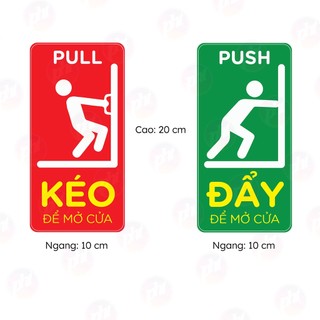 Set combo 2 biển báo "đẩy - kéo cửa ra vào pull - push, cửa kính tự động / cửa lùa decal chống nuớc cáng màng kim tuyến.