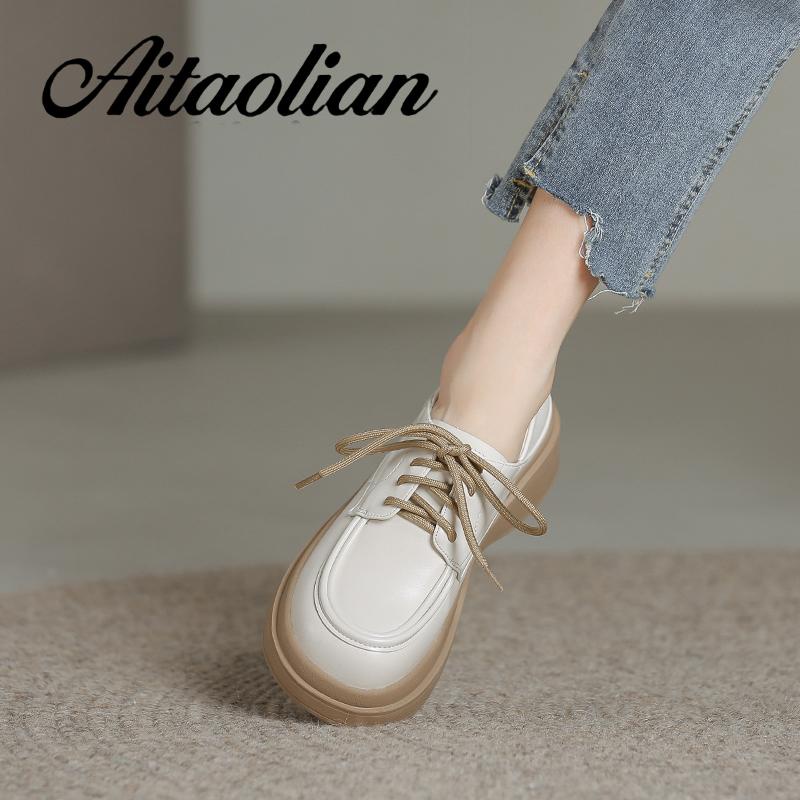 Giày Da Cao Gót 5cm Thắt Dây Phong Cách Anh Quốc Thời Trang Cho Nữ