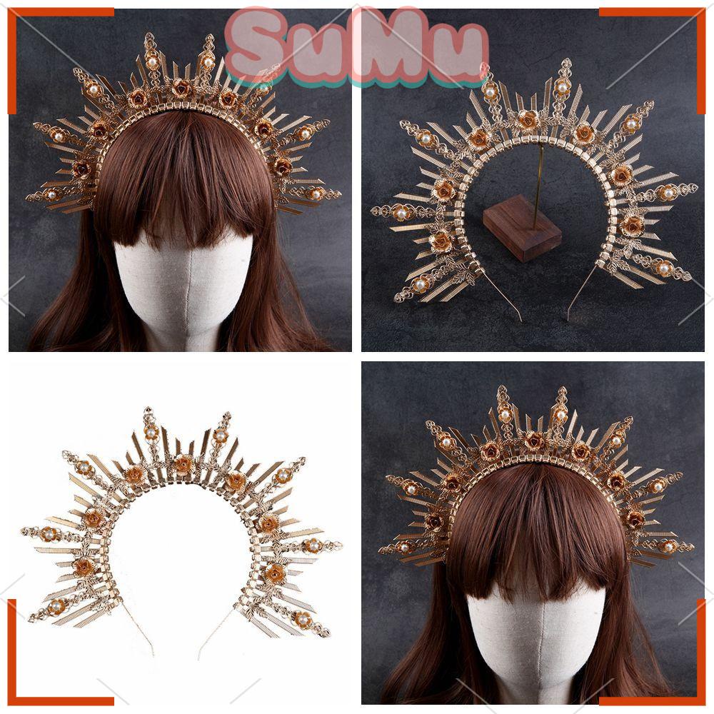 SUMU Vương Miện Cài Tóc Cô Dâu Màu Vàng Thiết Kế Mới