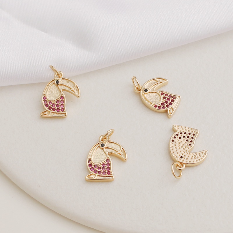 Mặt Dây Chuyền Hình Bướm / Vẹt Bằng Vàng 14k Đính Đá Zircon Nhiều Màu Sắc Làm Vòng Tay / Dây Chuyền Thủ Công diy