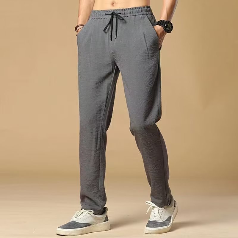 Quần Dài Thể Thao Vải Lụa Lạnh Màu Sắc Đơn Giản Dáng Rộng Co Giãn Tốt Thoáng Khí Thoải Mái Cho Nam