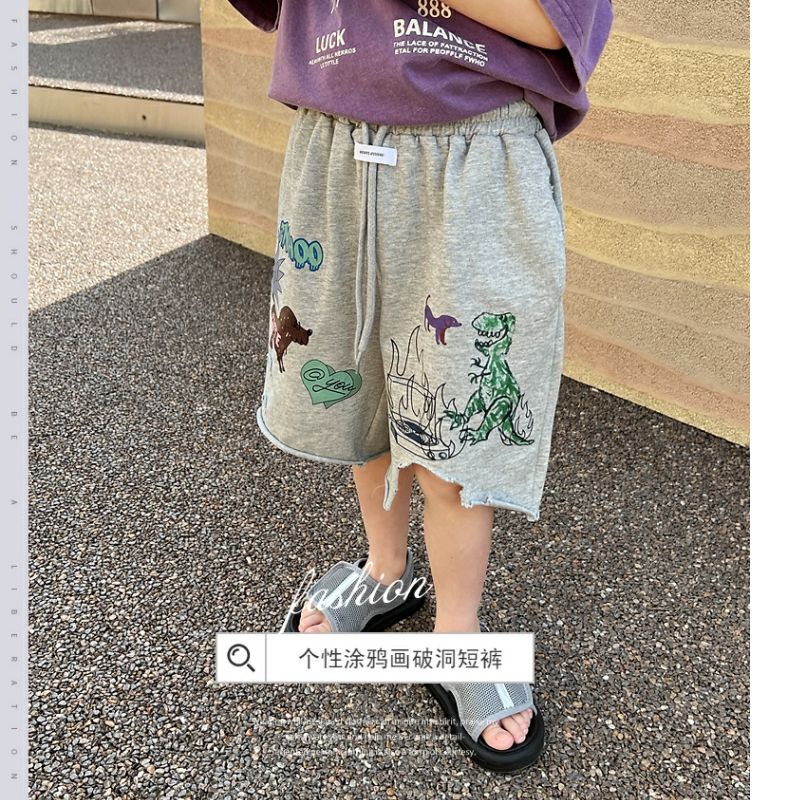 Quần Short Dáng Rộng Họa Tiết Khủng Long Phong Cách Mùa Hè Cho Bé Trai