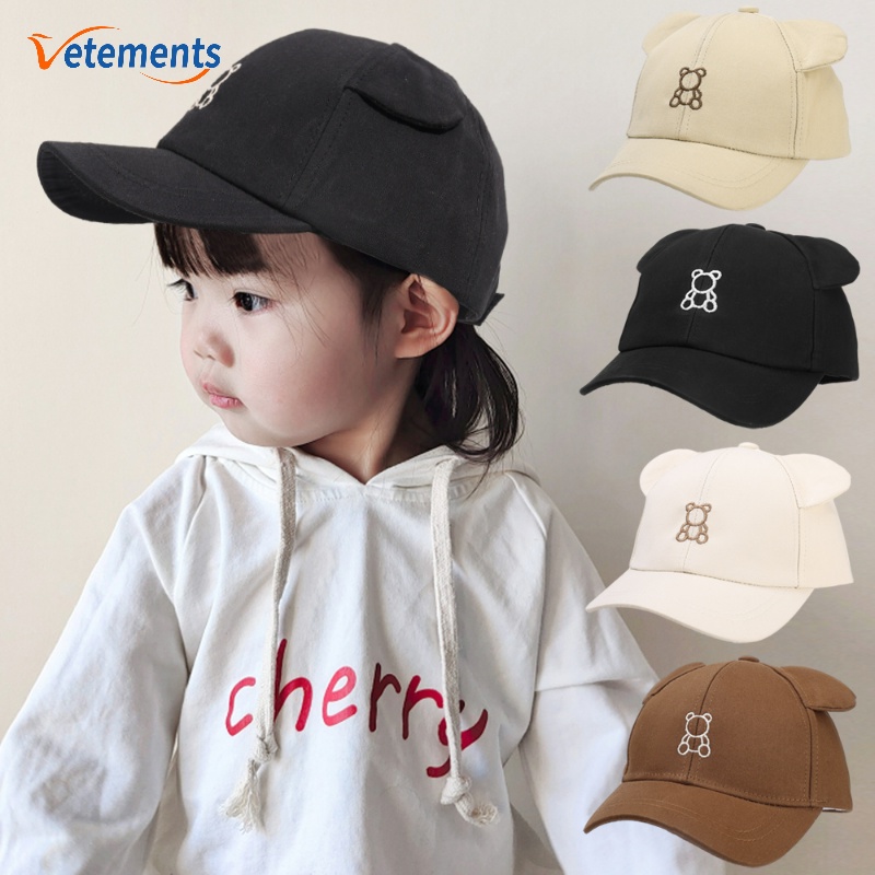 Nón Lưỡi Trai Cotton Màu Sắc Đơn Giản Thêu Hình Gấu Dễ Thương