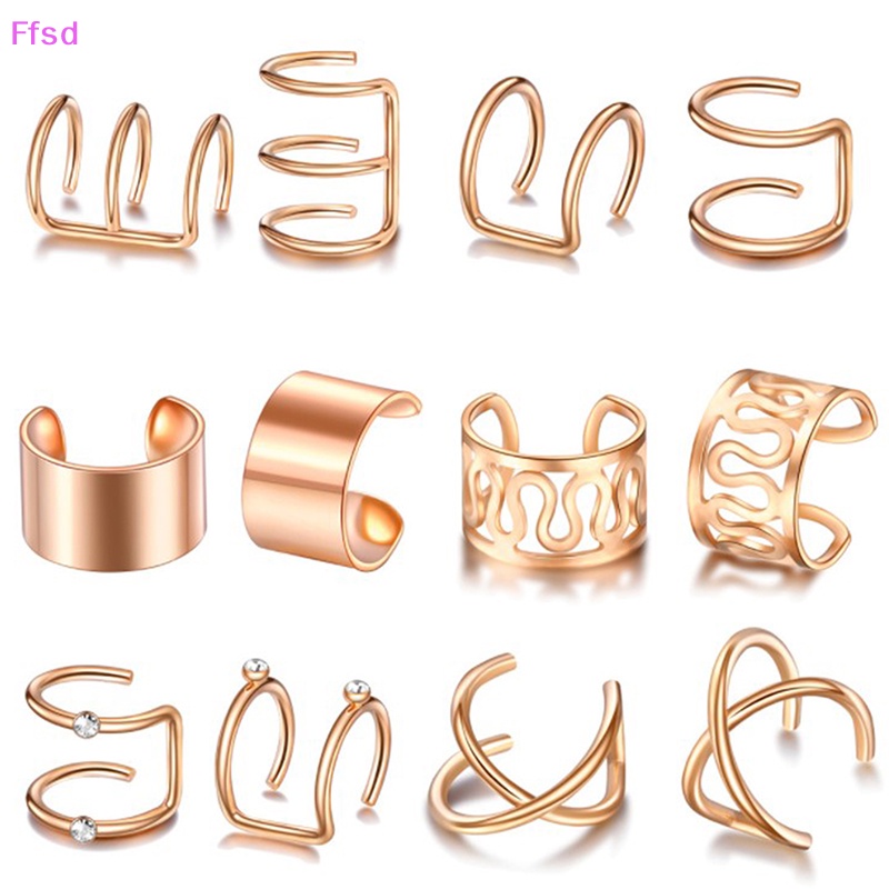 {Ffsd} Set 12 Bông Tai Kẹp Vành Tai Hình Lá Không Cần Xỏ Lỗ Dành Cho Nữ