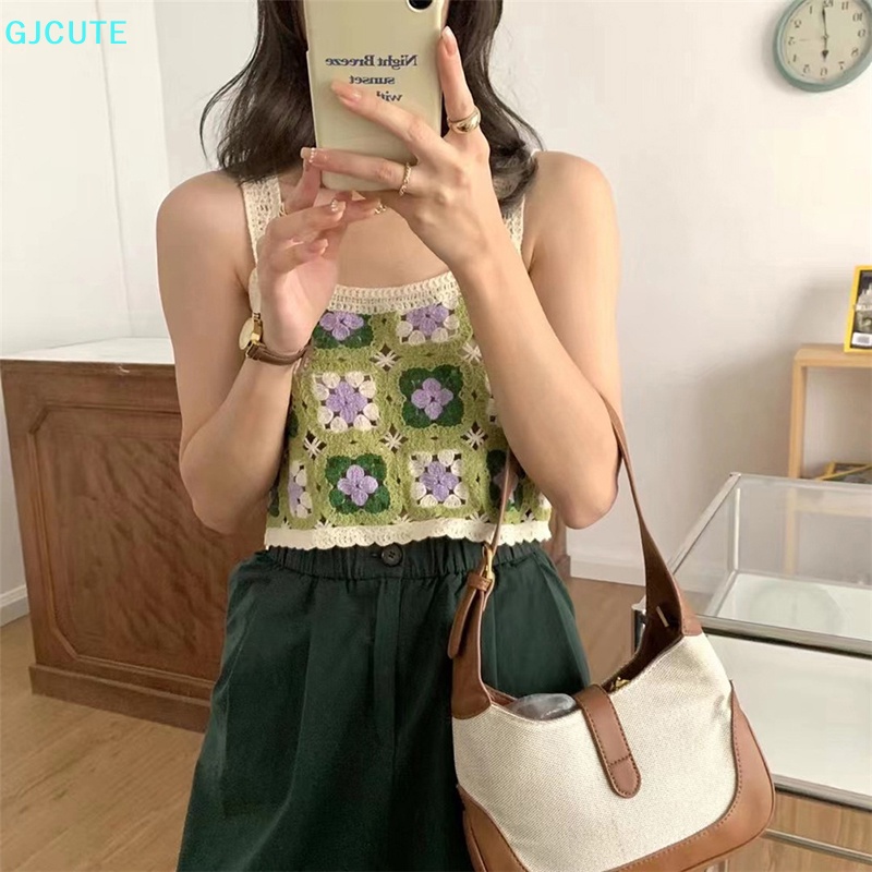 Áo Croptop Sát Nách Dáng Rộng Thêu Họa Tiết Phong Cách Vintage Thời Trang Mùa Hè Cho Nữ