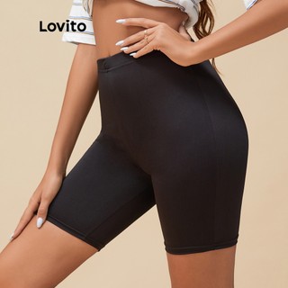 Quần legging Lovito màu trơn độ co giãn cao đơn giản cơ bản L15X098 (Màu đen)