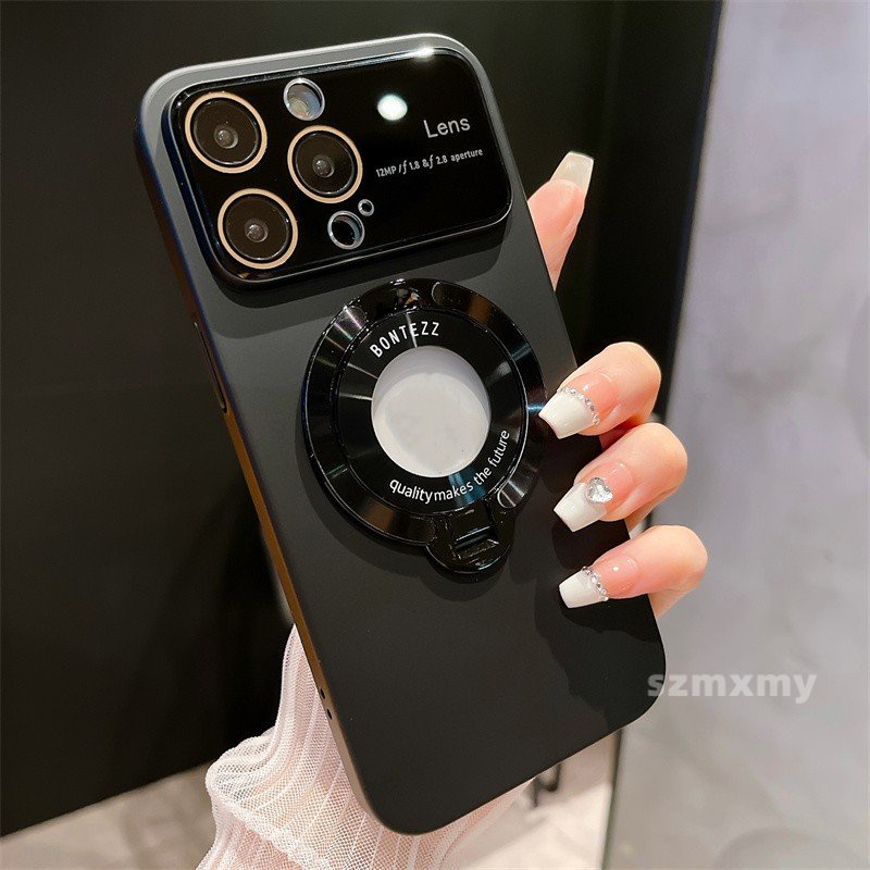 Ốp Điện Thoại Cứng Đục Toàn Diện Cửa Sổ Lớn Có Giá Đỡ Từ Tính Vô Hình Cho Iphone 14 13 12 Pro Max 11