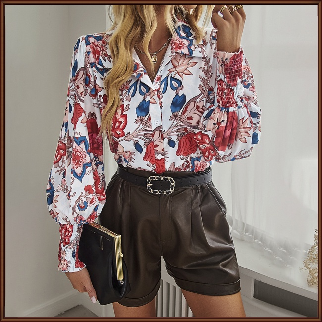 Áo Sơ Mi Tay Dài Phồng In Họa Tiết Phong Cách Bohemian Thời Trang Cho Nữ