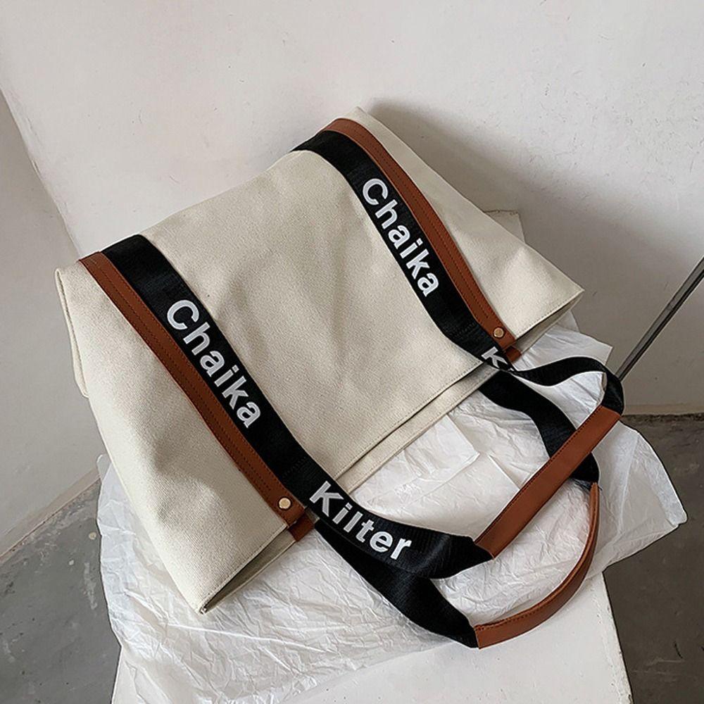 FALLFORBEAUTY Túi Xách Canvas Cỡ Lớn In Chữ Thời Trang Đường Phố Cho Nữ