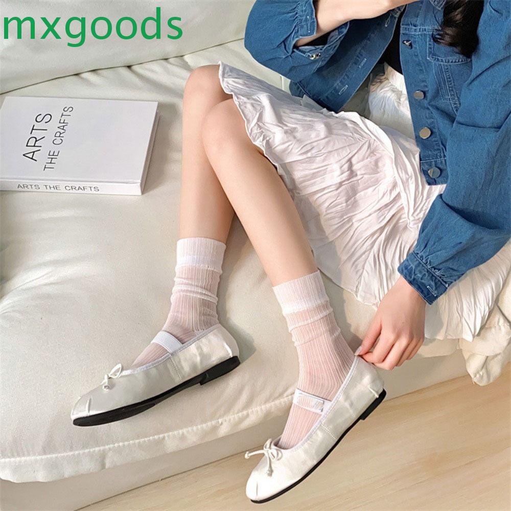 MXGOODS Vớ Lụa Nylon Trong Suốt Thấm Hút Mồ Hôi Họa Tiết Kẻ Sọc Đơn Giản Phong Cách Harajuku