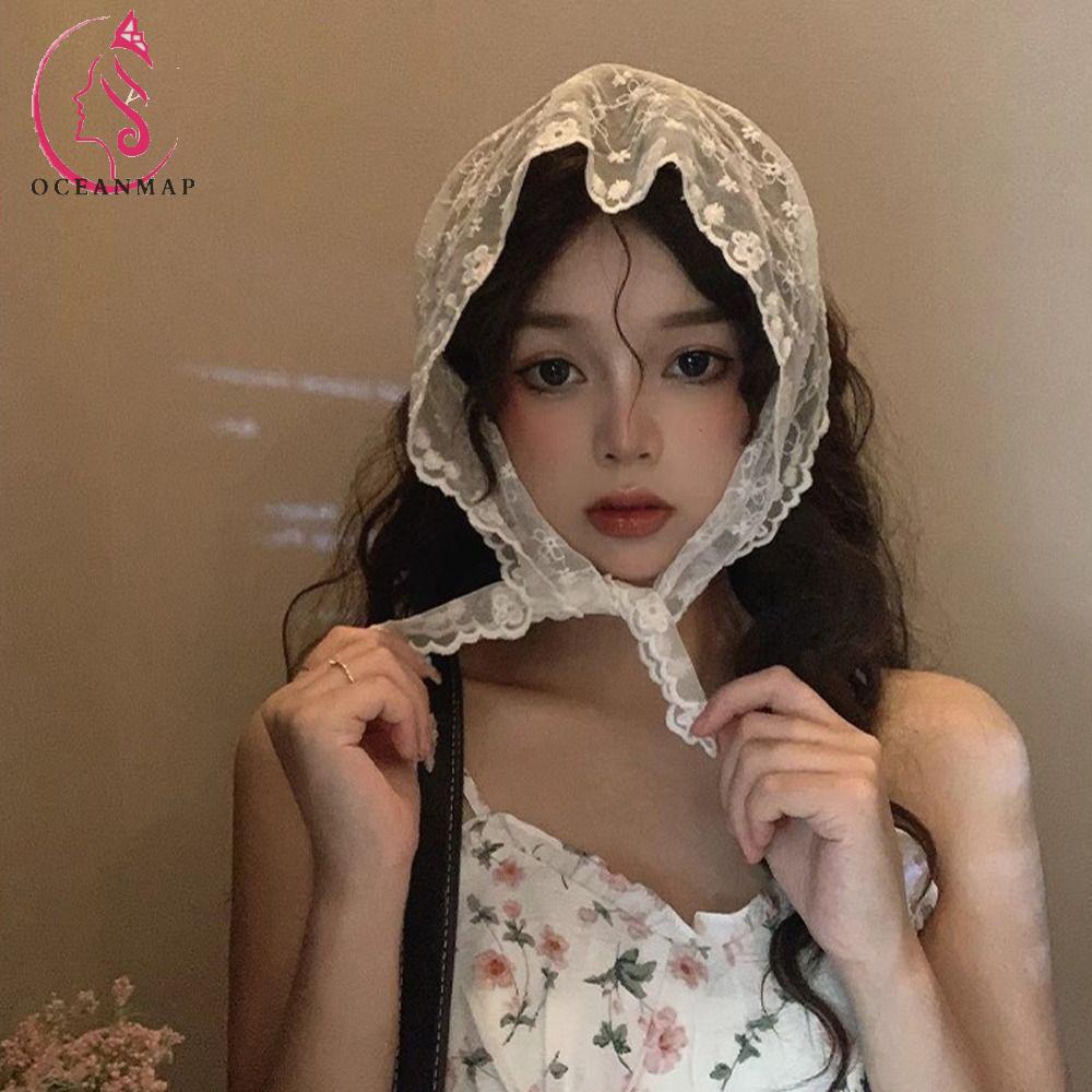 OCEANMAP Băng Đô Ren Hình Lá Tam Giác Phong Cách Pháp Cho Nữ