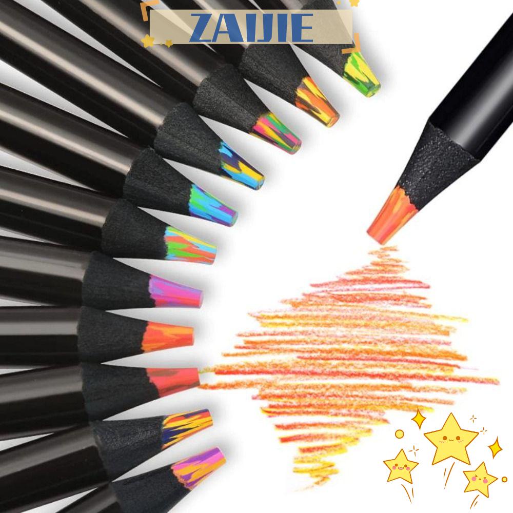 ZAIJIE24 Set 8 / 12 Bút Chì 8 / 12 Màu Vỏ Gỗ Đen Gradient Chất Lượng Cao