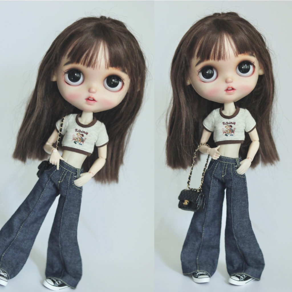 Set Áo Thun + Quần jeans Cho Búp Bê Tỉ Lệ 1 / 6 Dễ Thương Xinh Xắn 1 / 6