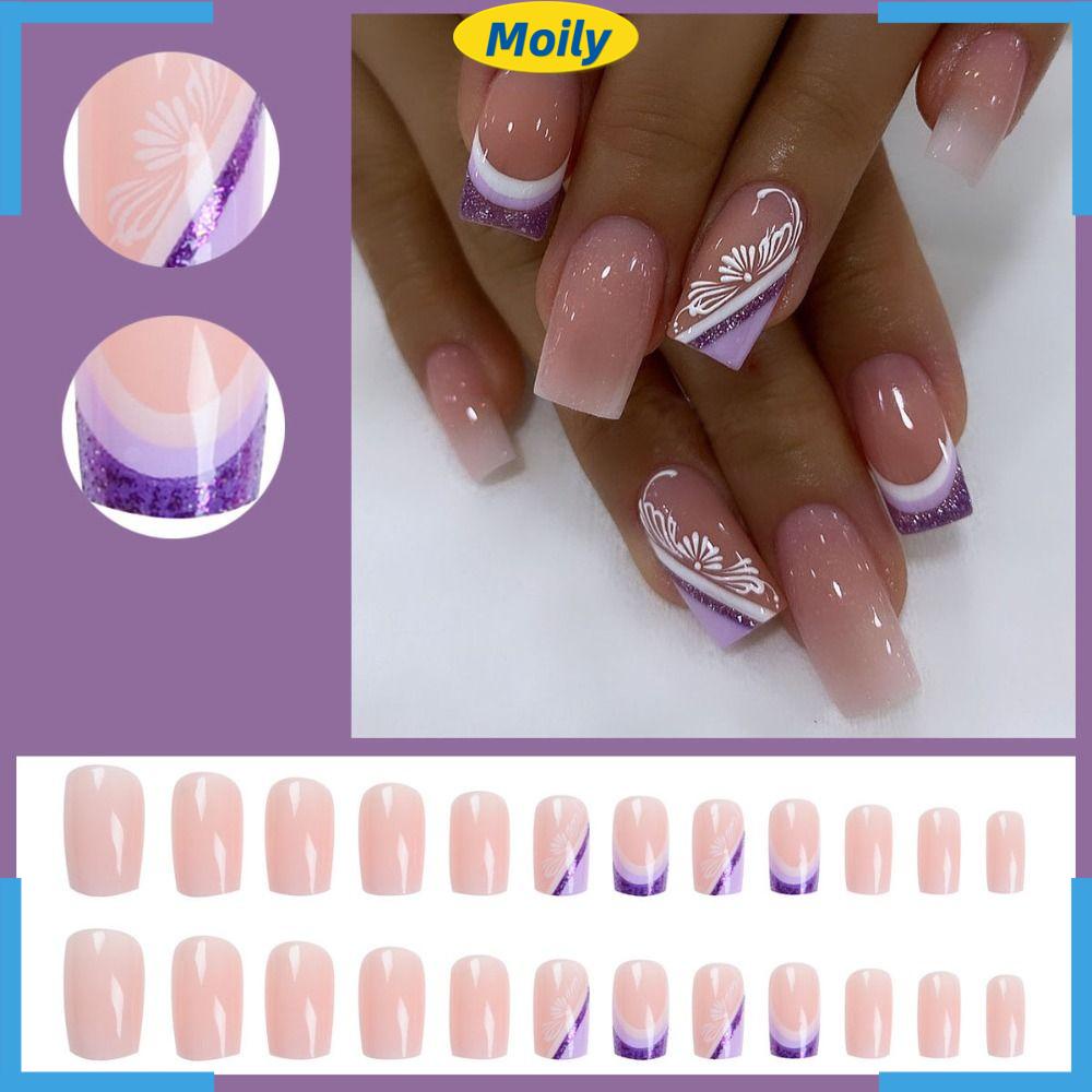 MOILYVN Bộ Móng Tay Giả Che Phủ Toàn Diện Đầu Vuông Có Thể Tháo Rời