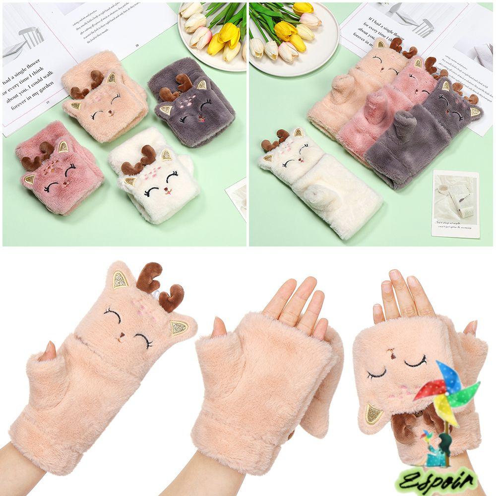 ESPO 1 Đôi Găng Tay Lông Xù Hở Ngón Dễ Thương Dành Cho Nữ
