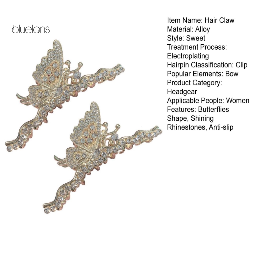 Set 2 Kẹp Tóc Càng Cua Lớn Đính Đá Lấp Lánh Chống Trượt