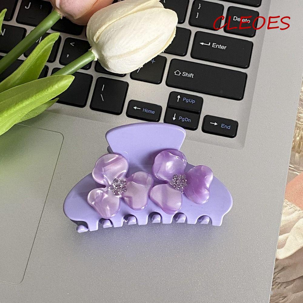 CLEOES Kẹp Tóc Càng Cua Đính Đá Hình Cánh Hoa Axit Acetic Thời Trang Hàn Quốc Cho Nữ