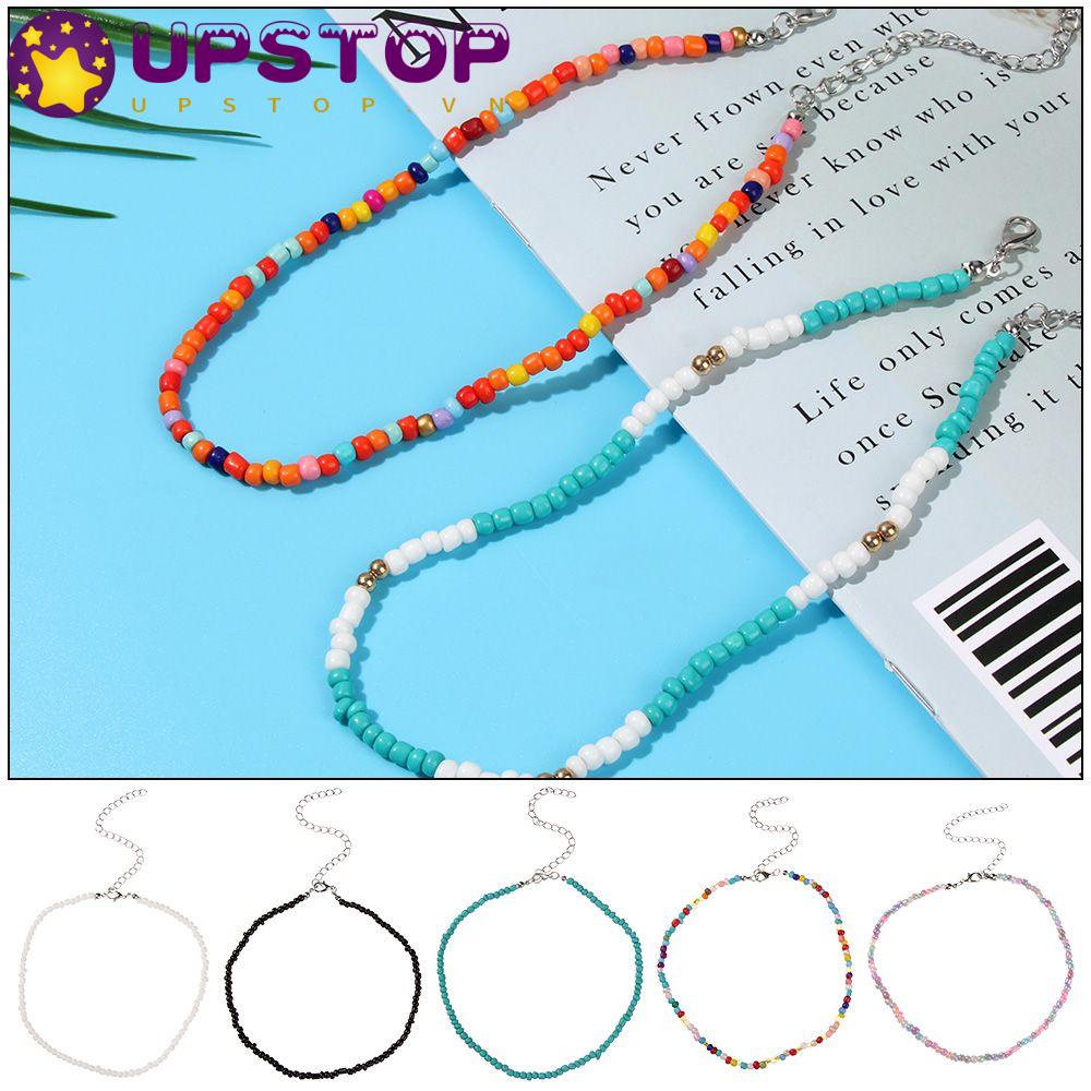 UPSTOPVN Vòng Cổ Choker Xỏ Hạt Thủy Tinh Thủ Công Có Thể Điều Chỉnh Phong Cách Bohemian Cho Nữ