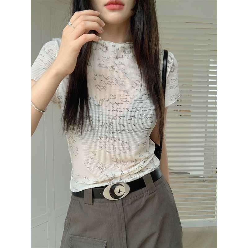 Áo Thun Tay Ngắn Phối Lưới Mỏng Thời Trang Mùa Hè Cá Tính