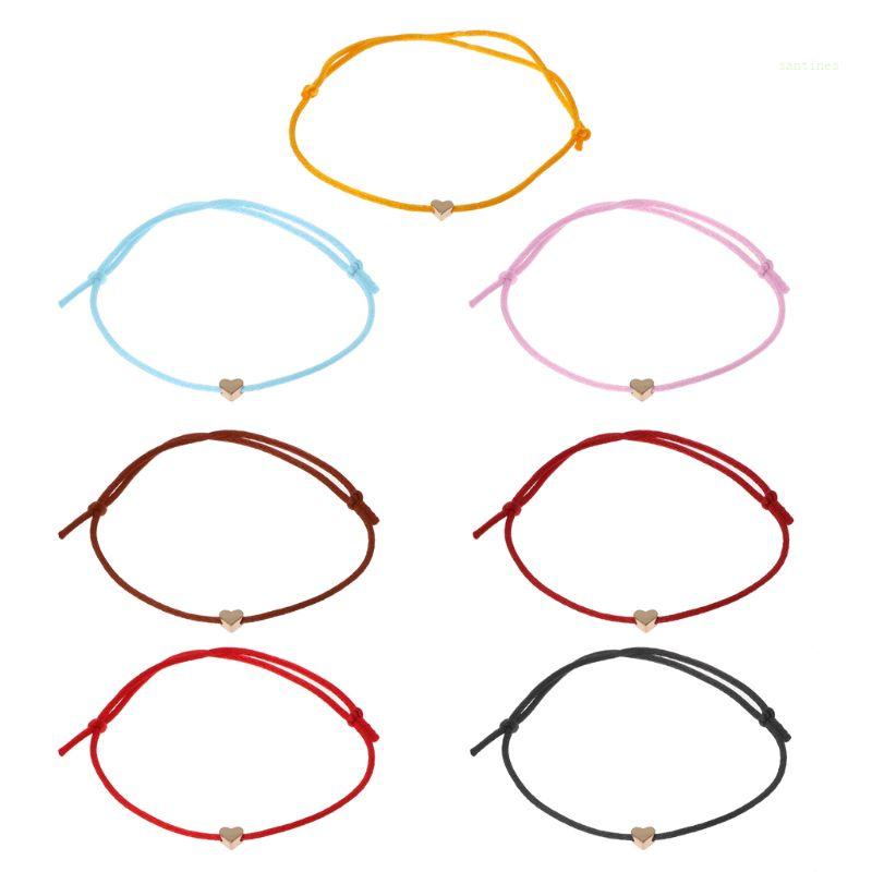 Vòng Tay Dây Bện Phối Mặt Trái Tim Màu Đỏ Thời Trang