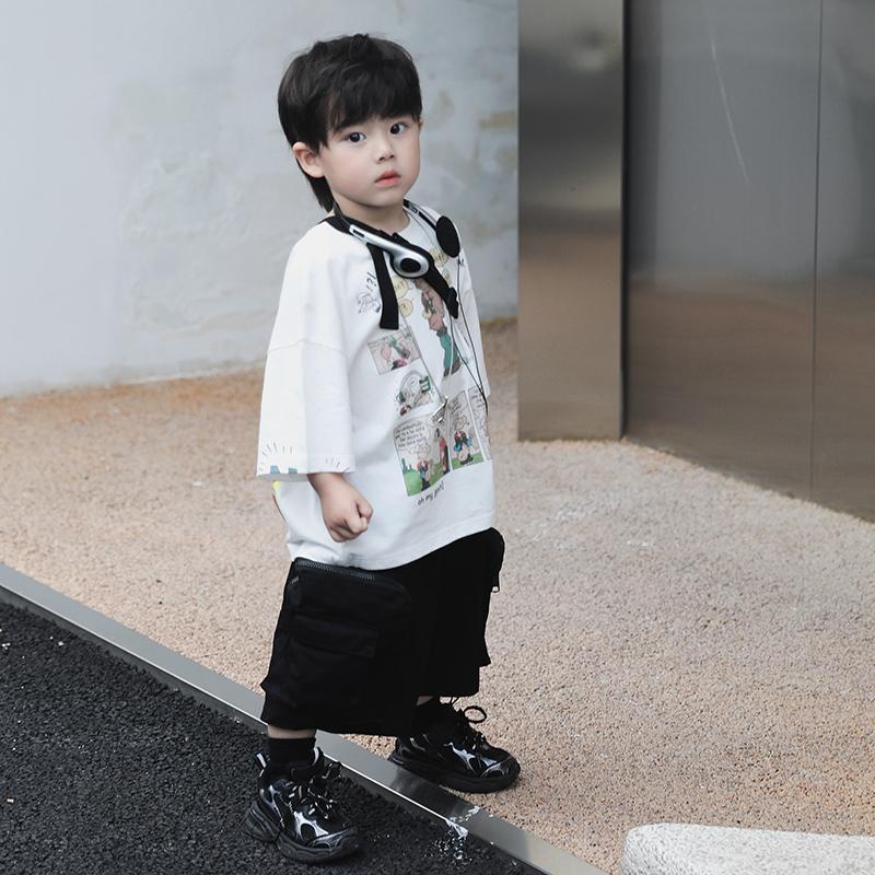 Bộ Áo Thun In Hoạt Hình + Quần Yếm Thời Trang Mùa Hè Phong Cách Hàn Quốc Cho Nam